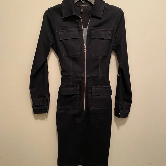 WHBM zip front modern stretch denim dress - Picture 2 of 3